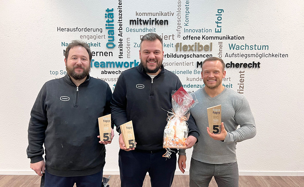 Die drei Jubilare: Marius, Blerim und Michi